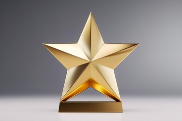 Futuristic 3D golden star trophy, sleek design, representing modern achievements, on a minimalist white background