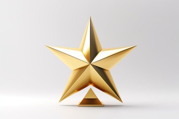 Futuristic 3D golden star trophy, sleek design, representing modern achievements, on a minimalist white background