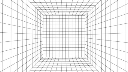 3d wireframe room. Perspective laser grid. A template for interior design in perspective