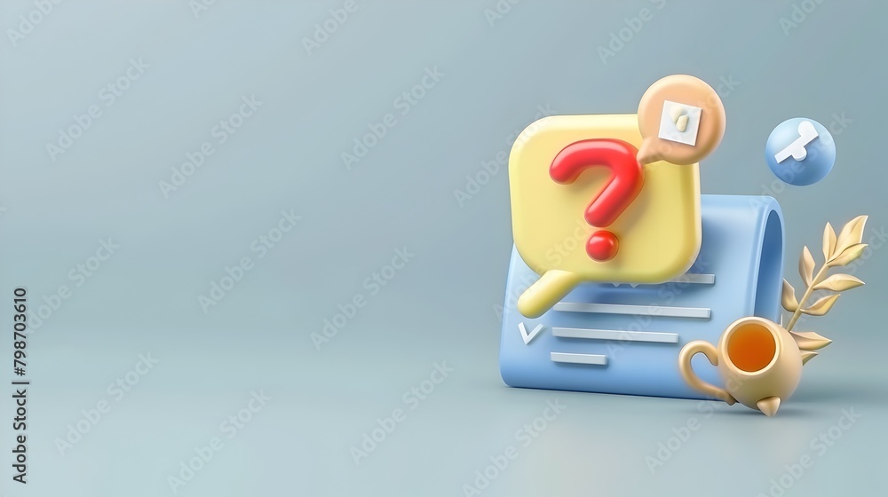 Aufkleber minimalist 3d of missing document with question mark in speech bubble on pastel green background