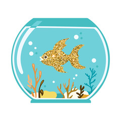 Round aquarium with goldfish