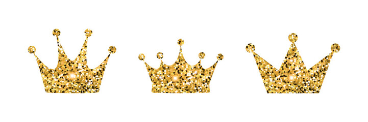 Set of golden sparkling crowns