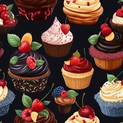 A variety of delicious cupcakes with different toppings, including chocolate, vanilla, and fruit
