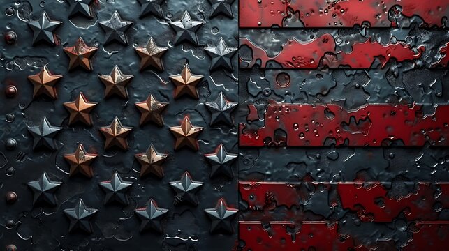 A powerful design featuring the USA flag rendered in industrial metal, with steel textures and robust elements, symbolizing strength and resilience.