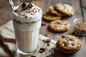 Milkshake served with a side of fresh cookies and whipped cream