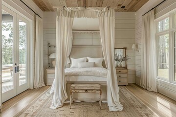 farmhouse bedroom with canopy bed