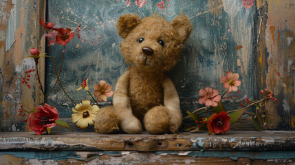 teddy bear with a tilted head and quizzical expression its button eyes twinkling with curiosity and intrigue