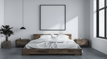 3D Rendering, 3D illustration Mock up poster frame in bedroom interior, Decorated with beautiful and comfortable furniture, Rendering ai generated 