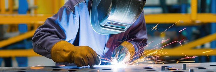 Welder working on an industrial plant or factory welding technological process