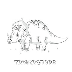 Hand drawn dinosaur line art coloring book illustration