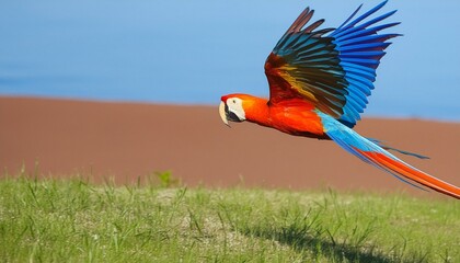 blue and yellow macaw flying - obrazy, fototapety, plakaty