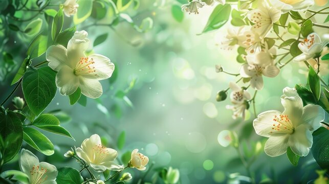 Picture of blossoming spring with beautiful flowers and leaves