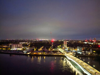 Fototapeta na wymiar Aerial Night View of Central Wandsworth London City of England England at River Thames, UK. April 24th, 2024
