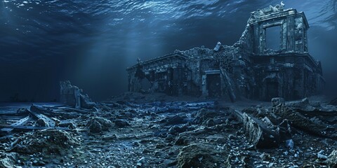 old civilization sank on the seabed. - obrazy, fototapety, plakaty