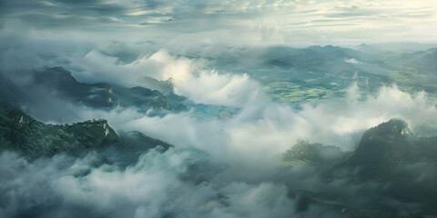  mountains greenery fogs clouds view of the valley in the clouds mountains on the clouds background