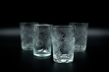 glass with water on black 