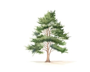 A watercolor painting of a pine tree with a transparent background.