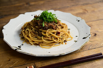 なめこと大根おろしの和風パスタ