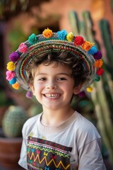 Niño feliz con sombrero sombrero para el Cinco de Mayo