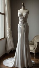 Minimalist Chic: Straight Silhouette Bridal Gown on a Full Body Mannequin