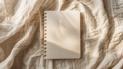mockup of spiral-bound diary on textured fabric backdrop