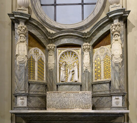 Cosmati, remains of Cardinal Casati's tomb from Milan. The Archbasilica of Saint John Lateran (Basilica di San Giovanni in Laterano). Rome, Italy