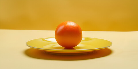 Still life with orange colored yellow lies in yellow plate isolated yellow background