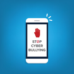 Stop Cyberbullying. Mobile phone with message to stop hurting the mind of others through social media. Vector illustration.	