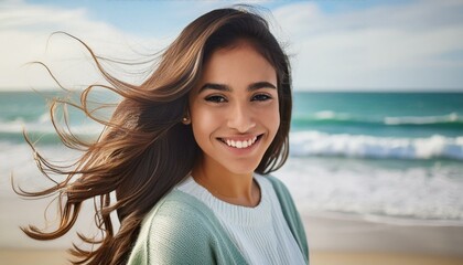 Sunny Seaside Bliss: Portrait of a Happy Mixed Race Girl