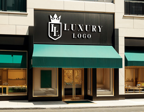 3d chrome logo mockup modern facade sign for front jewelry stor