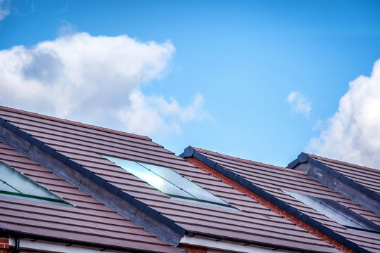 Solar energy panel on new built house roof in england uk