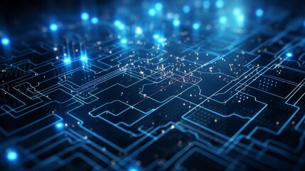 Obraz premium Abstract digital blueprint with network lines and glowing circuits,