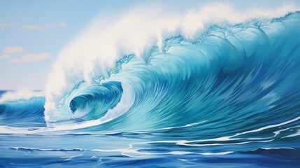 Ocean wave cresting, vibrant and dynamic, with lower third copy space,