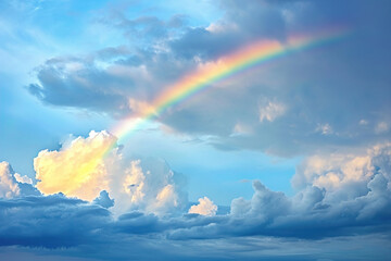 Beauty of rainbows after a storm in the nature. Sky background.