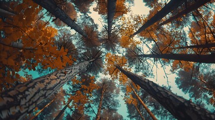 Surrounded by Tall Trees, low angle shot - Autumn season