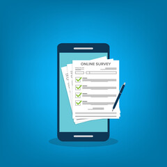 Online survey. Customer feedback. Checklist browser window on a mobile phone . Choice, survey concepts.