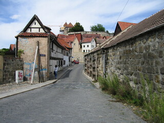 Fototapeta na wymiar Altstadt in Quedlinburg in Sachsen Anhalt Nördliches Harzvorland