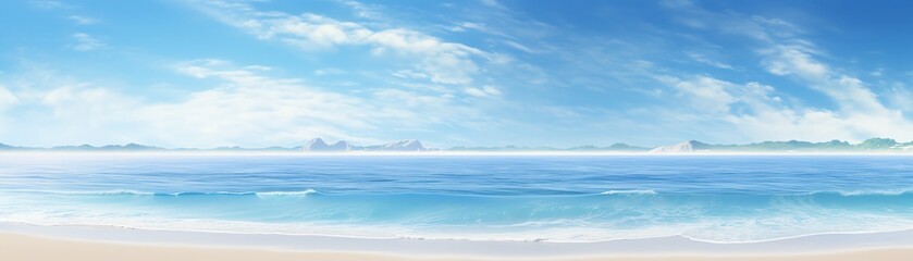Obraz premium Minimalist beach scene with a clear horizon, soft sand, and calm waters, providing a peaceful setting for relaxation or focus