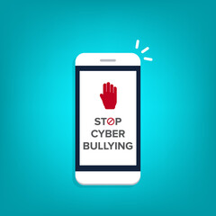 Stop Cyberbullying. Mobile phone with message to stop hurting the mind of others through social media. 
