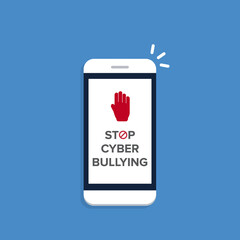 Stop Cyberbullying. Mobile phone with message to stop hurting the mind of others through social media. 