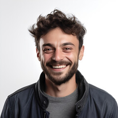 Obraz premium Closeup of happy smiling guy looking at camera isolated on white background