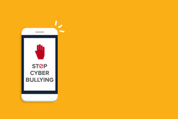 Stop Cyberbullying. Mobile phone with message to stop hurting the mind of others through social media. 