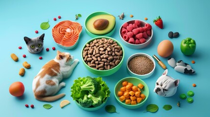 Pet Care Nutrition: A 3D vector illustration showcasing proper pet nutrition