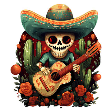 happy cinco de mayo t-shirt design, vector, illustration, Fiesta, t shirt tamplate, clip art, graphic, isolated, Beautiful, Mexican, skull, guitar, flowers, hat, sombrero, cactus,19