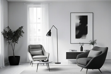 A modern Scandinavian living room that seamlessly blends minimalist aesthetics with cozy comfort, emphasizing natural materials,
