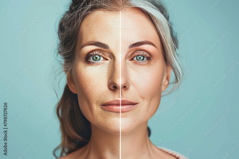 Poster sophisticated care in aging portrayed aging support in two age stage, focusing on aging benefits and