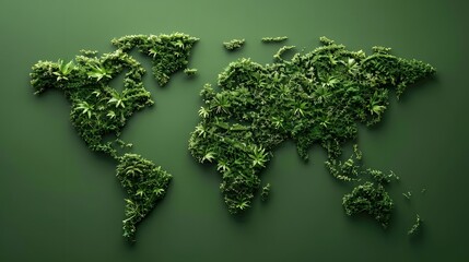 World map covered with green plants