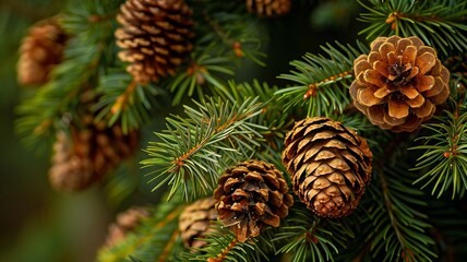 fir branch and pine cones, Generative AI,