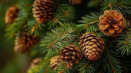 Fototapeta premium fir branch and pine cones, Generative AI,