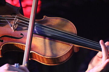 Close up of musician playing violin